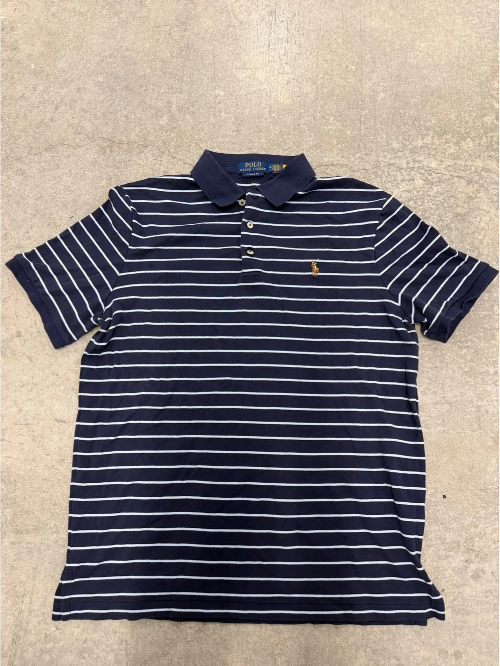 Polo Ralph Lauren Striped Polo Shirt Navy Mens Short Sleeve Medium